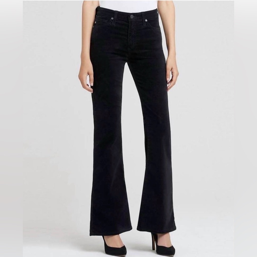 AG Adriano Goldschmied Tailored Quinne Velvet Black Flare Jeans — Size 27